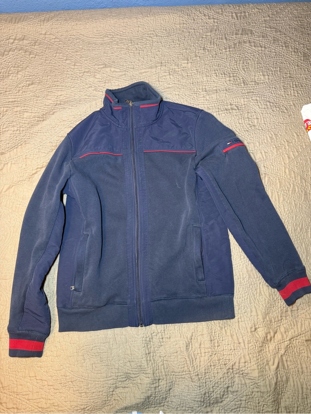 Tommy Hilfiger Navy Blue Lightweight Zip Jacket with Red Trim